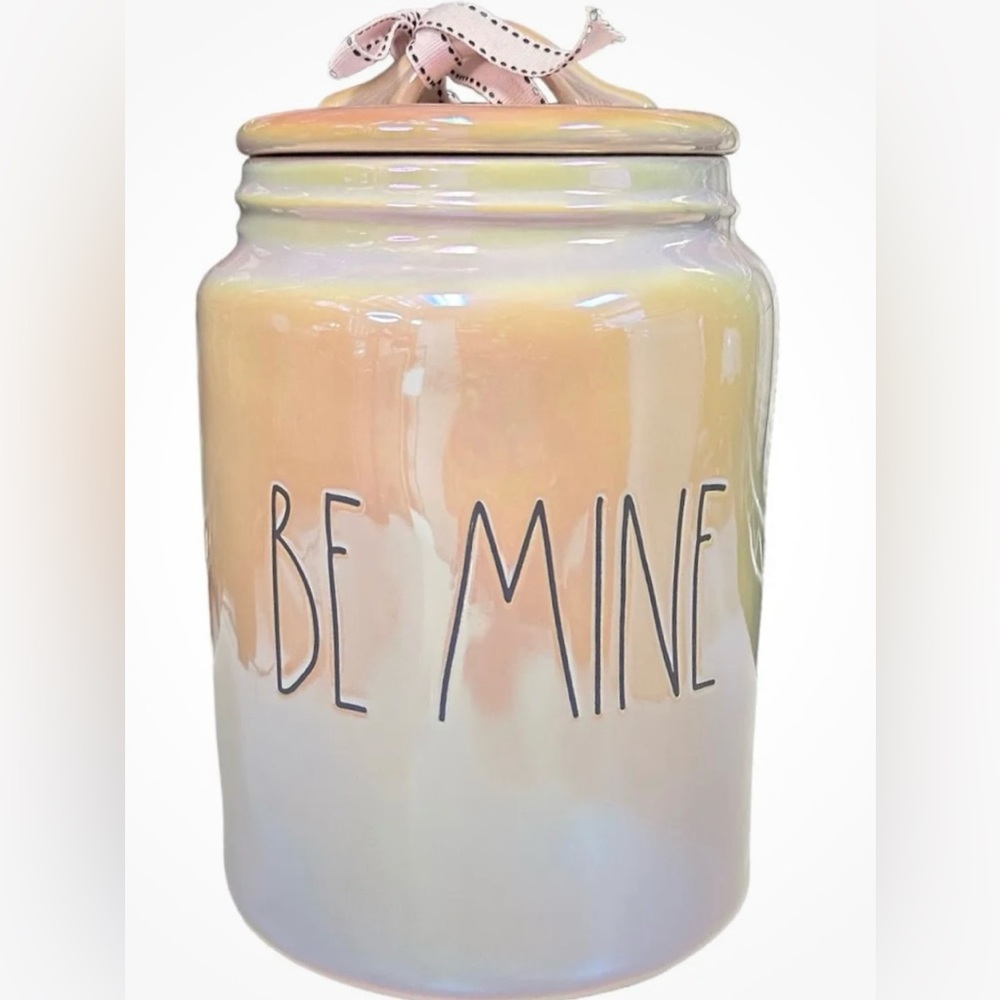 Rae Dunn Valentine Pink BE MINE Iridescent Large Canister Luster Cookie Jar Lid